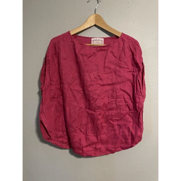Beardsley Womens Top One Size Fuschia Linen Cap Sleeve Relaxed Boxy Lagenlook - Picture 1 of 6